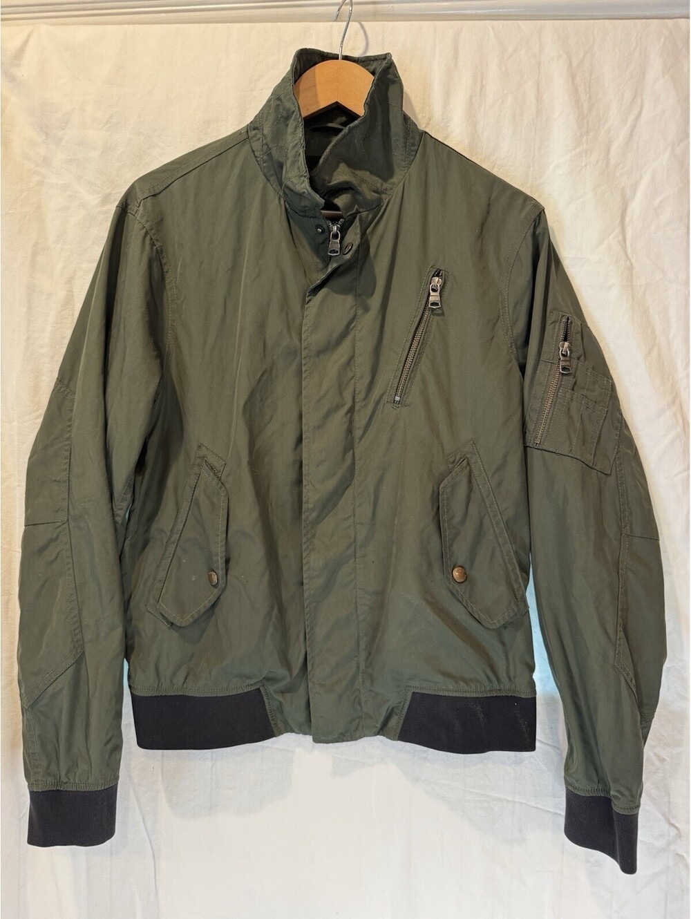 VINTAGE Mens M Green Lined Bomber Jacket Full Zip Banana republic